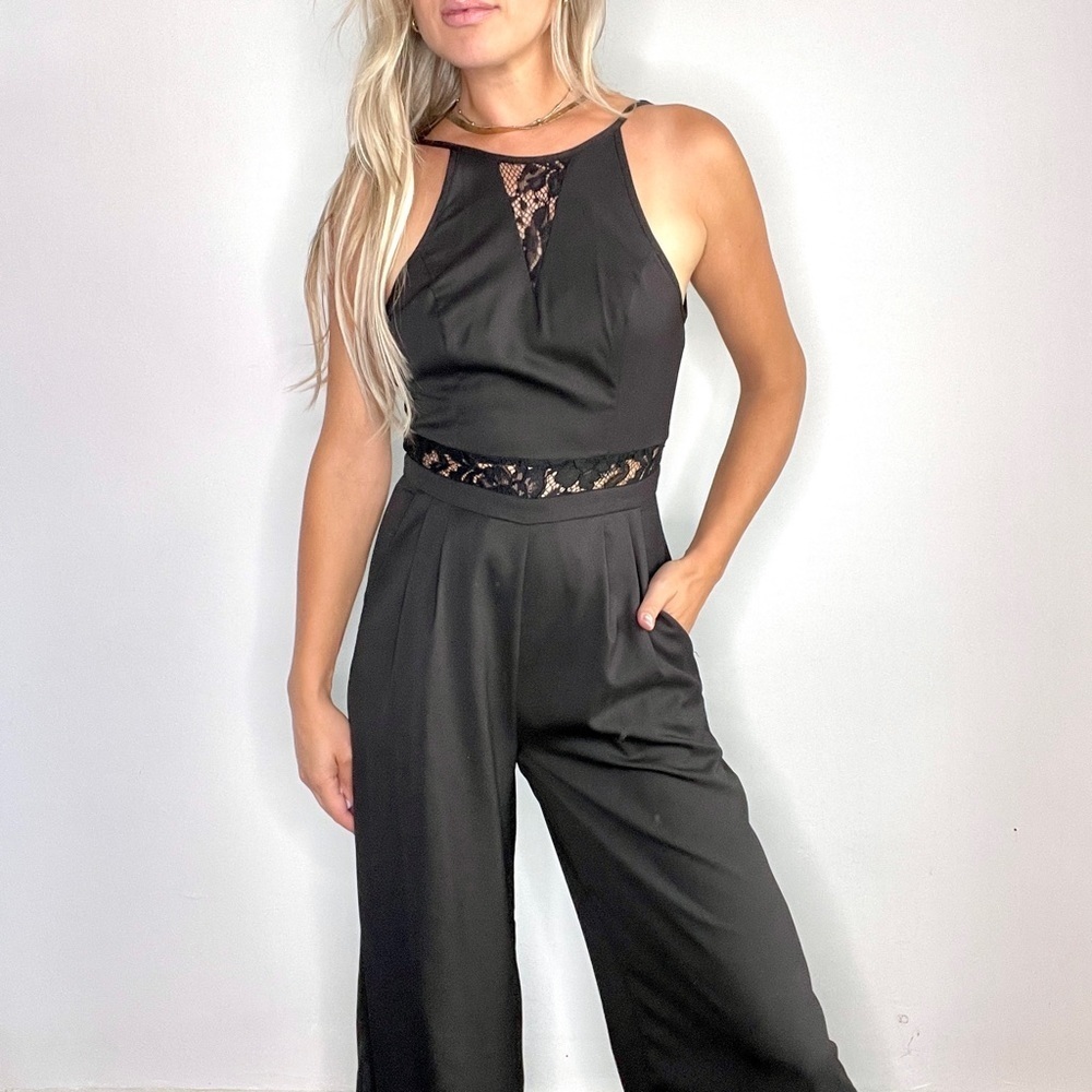 Girls On Film Black Lace Panel Jumpsuit